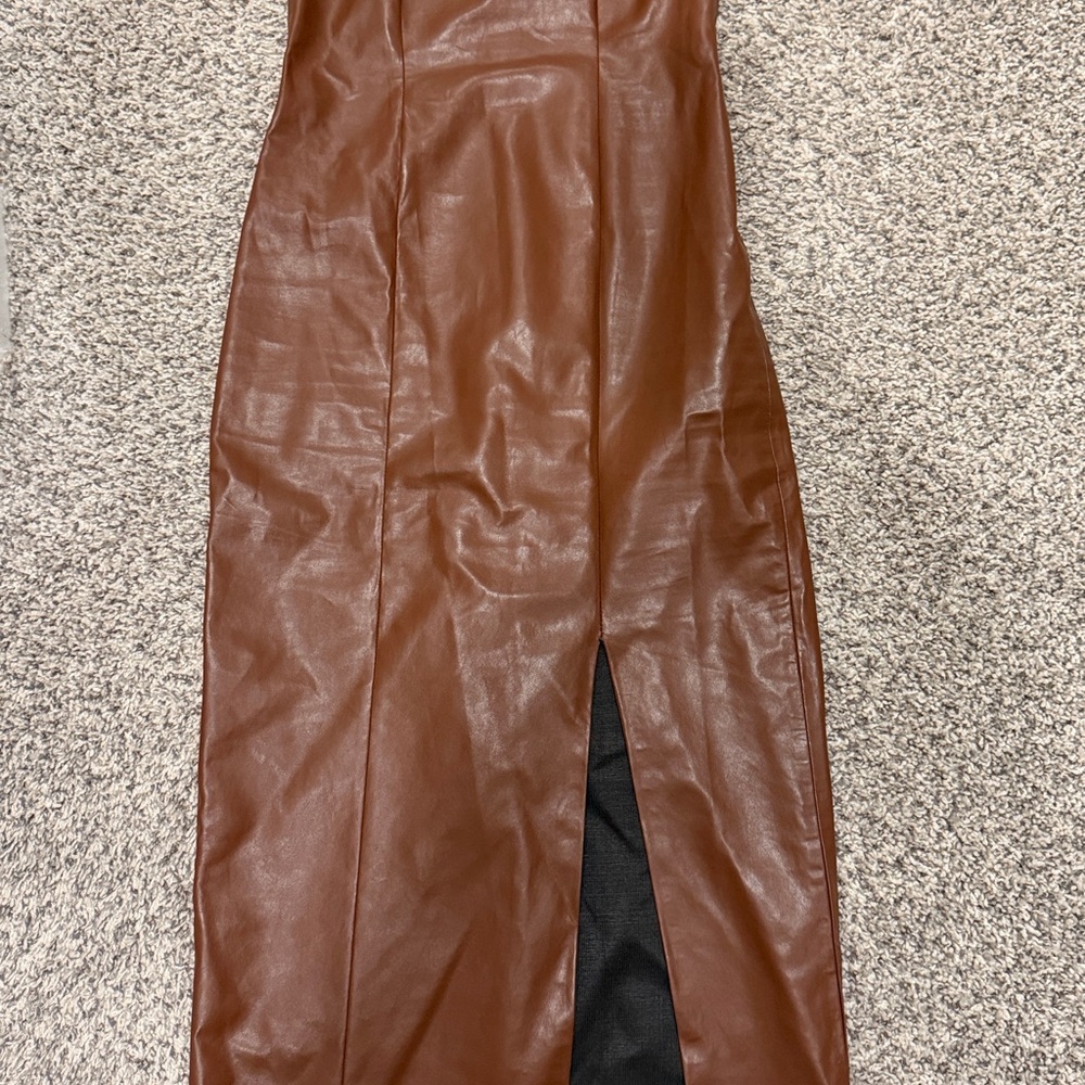 Zara Brown Faux Leather Dress